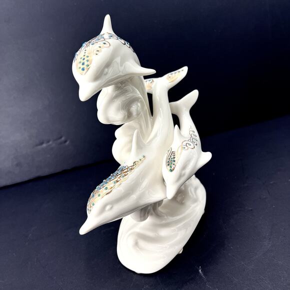 Vintage 1996 Lenox China Jewels Collection 3 Frolicking Dolphins Figurine 8" - Picture 7 of 10
